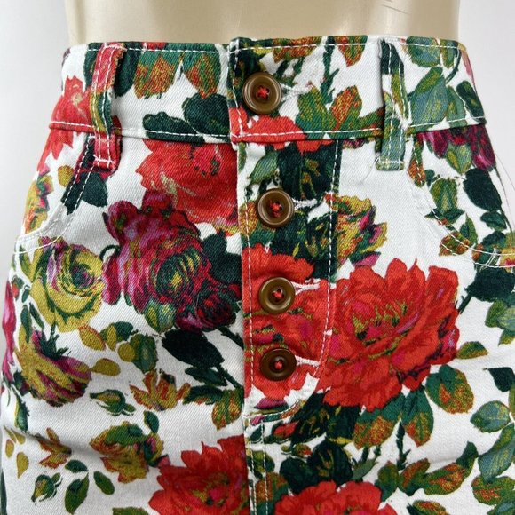Anthropologie Maeve Floral Denim Skirt Size 4 Multicolor Garden Pencil Cotton - Picture 6 of 13
